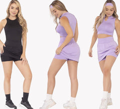 Tennis Skort with Built-In Shorts – Black or Lavender - FEMININEUS Seamless Activewear