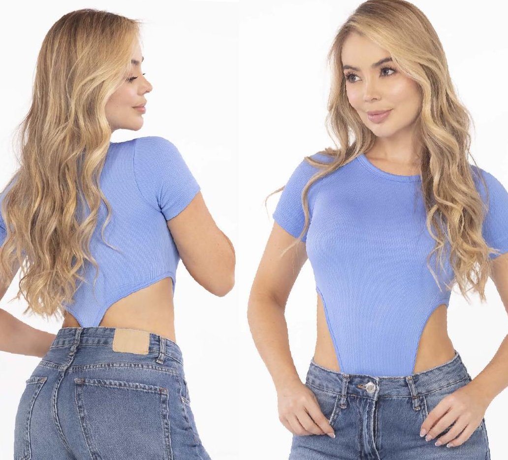 Periwinkle Bodysuit – Short Sleeve Side Cutouts Thong Cut - FEMININEUS Seamless Activewear