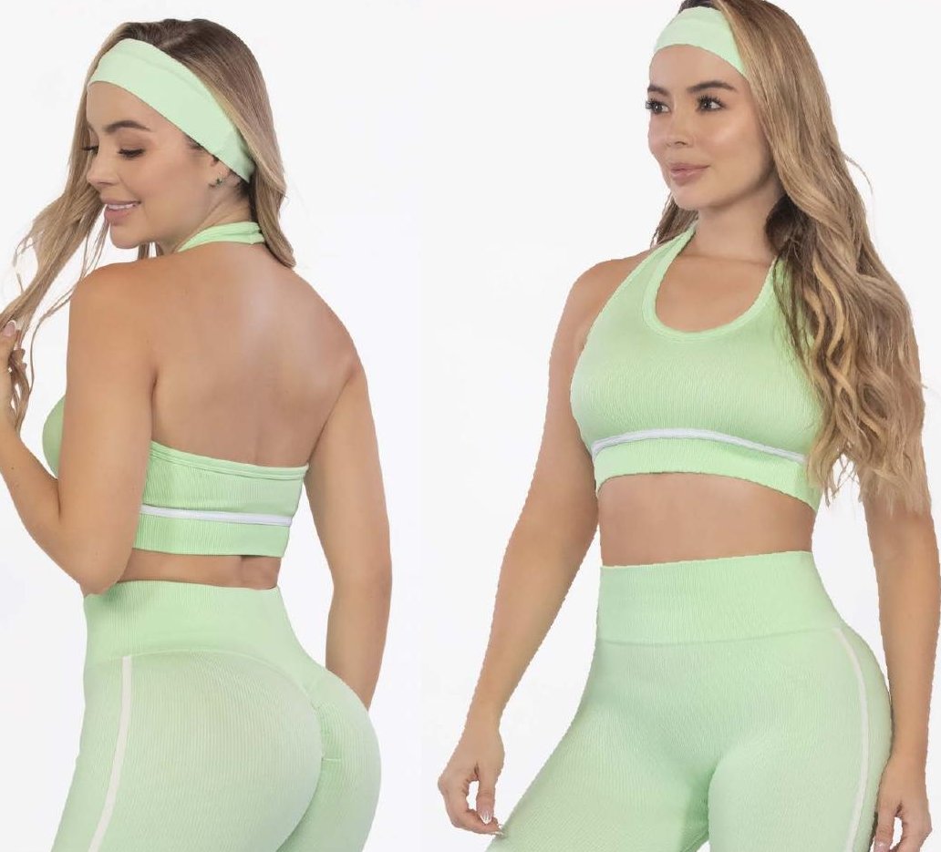 Mint Halter Crop Top – Bias Design with White Trim - FEMININEUS Seamless Activewear