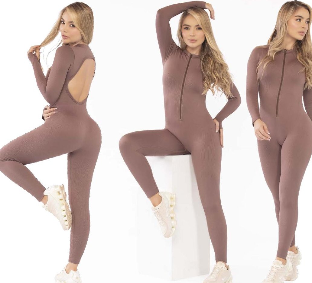 Mocha Brown Jumpsuit – Long Sleeve Front Zip with Thumb Holes - FEMININEUS Seamless Activewear