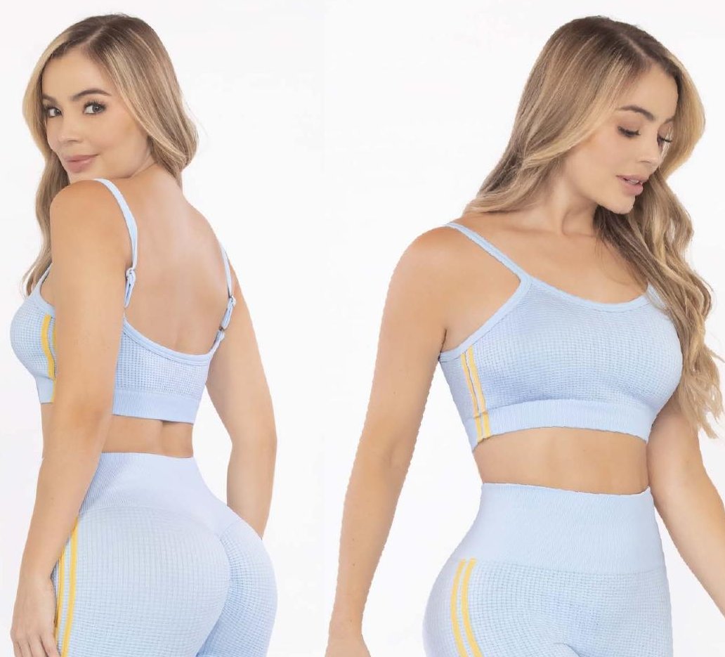 Sky Blue Strap Crop Top – Adjustable Bias Design - FEMININEUS Seamless Activewear