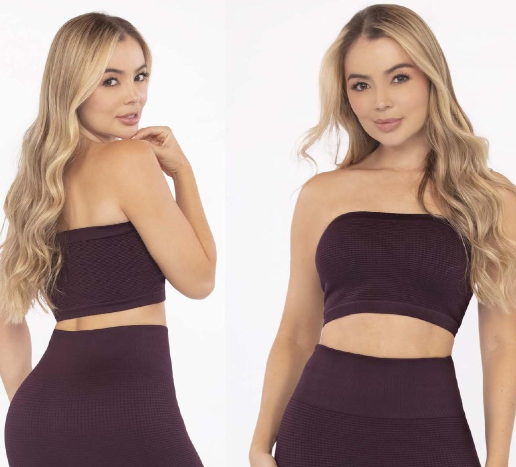 Wine Strapless Crop Top – Waffle Texture - FEMININEUS Seamless Activewear
